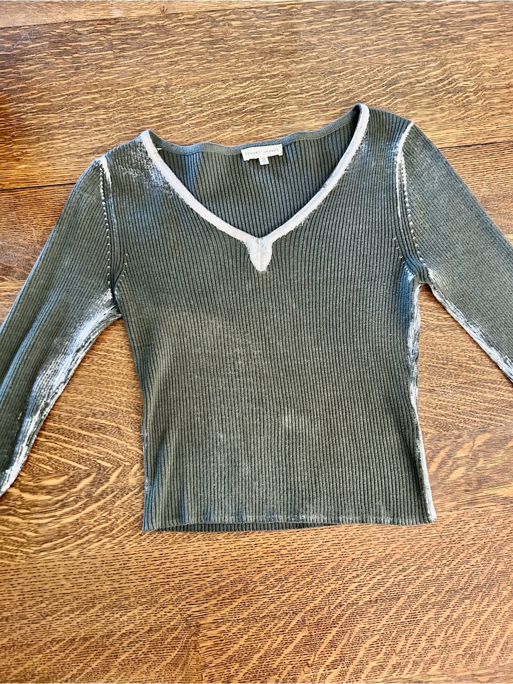 Gilded Intent Olive Ribbed Long Sleeve Top with Cream Trim
